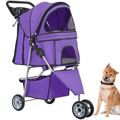 3 Wheel Foldable Pet Stroller (Purple / 3 Wheels)