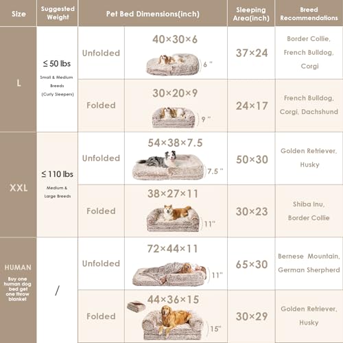 Foldable XXL Dog Bed for Large Sized Dog (54x38x7.5(Folded 38x27) / Faded Brown)