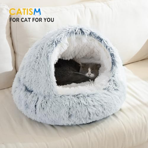 Cat Bed Hooded Cat Beds for Indoor Cats or Small Dogs (25.0"L x 25.0"W x 19.0"Th / gray)