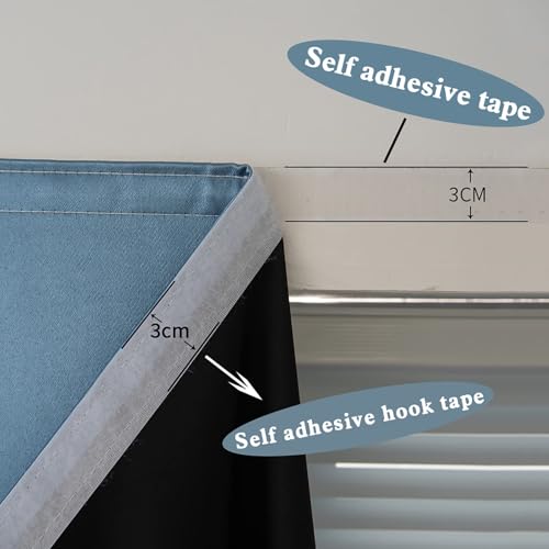 100% Blackout Stick Curtain Portable Black Out Curtains Adhesive Curtains for Bedroom Living Room No Drilling (Light Blue/ Thickened / 47"W x 59"L (Pack of 1))