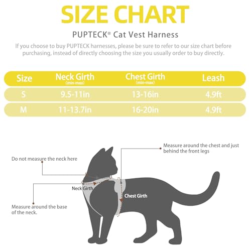 Cat Harness and Leash Set Escape Proof Reflective Cat Walking Harness Adjustable Soft Breathable Mesh Vest for Small Pets (S (NECK 9.5"-11", CHEST 13"-16") / Yellow Bee)