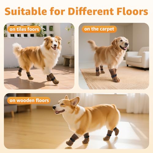 Non Slip Dog Socks for Hardwood Floor Senior Dogs Double Sided Grip (Large(Pack of 4))