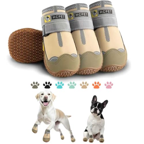 Dog Boots Waterproof Dog Shoes for Medium Large Dogs (Khaki / Width 1.77 in)