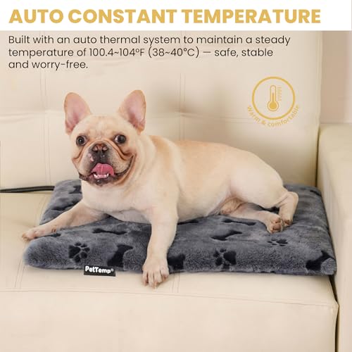 Pet Heating Pad for Cats Dogs Indoor & Sheltered Outdoor Waterproof Heated Cat Bed Heated Dog Bed Chew Resistant Cord Constant Temperature Electric Warming (Grey / Medium: 20" x 16" x 1.3")