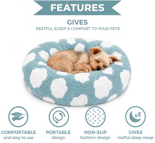 Cat Beds for Indoor Cats & Small Dog (Blue-White / 20.00" x 20.00" x 6.00")