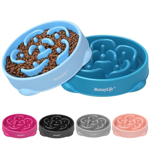 2 Pack Slow Feeder Dog Bowls (A-LightBlue&DarkBlue / Large)