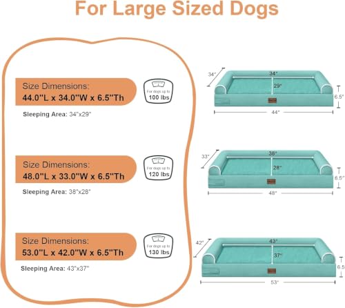 Orthopedic Dog Bed for Jumbo Dogs (Aqua Blue / 53.0"L x 42.0"W x 6.5"Th)