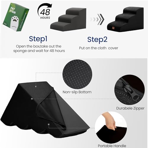 Ramp Dog Stairs for High Beds 22.6" H (Black / 5-Step (33"D x 15.7"W x 22.6"H))