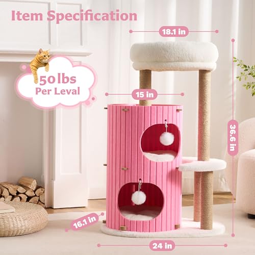 Modern Cat Tree for Indoor Small & Medium Cats (Blush Pink-36")