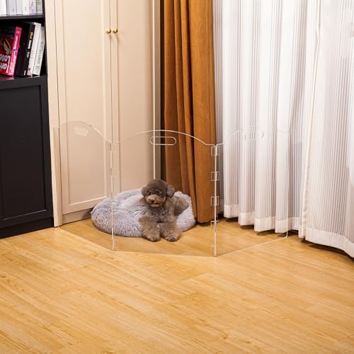 Clear Acrylic Freestanding Dog Gates for the House (3 Panel - 60''W x 24''H)