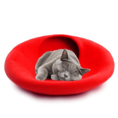 Premium Felt Cat Cave Bed (Red Plain)