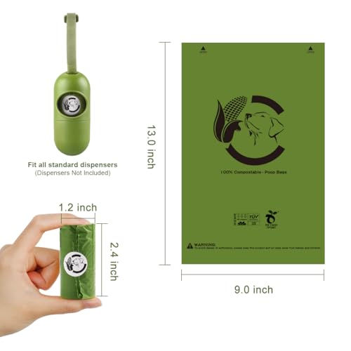 Certified Home Compostable Dog Poop Bags (Forest Green / 120 Count (Pack of 1))
