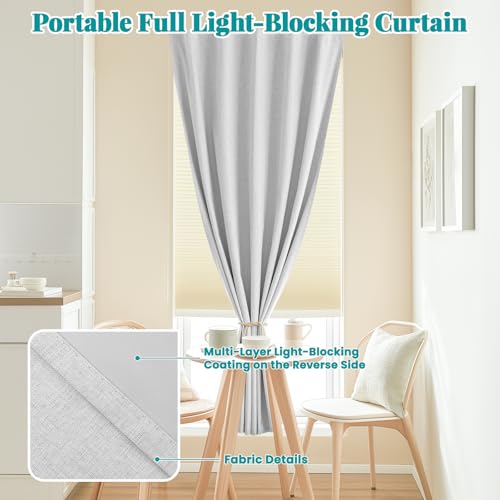 100% Blackout Self Adhesive Portable Curtains for Bedroom Easy to Install Window Thermal Lnsulated Kitchen Room Darkening Small Window Curtains (35"W x 80"L (Pack of 1) / Off-white)