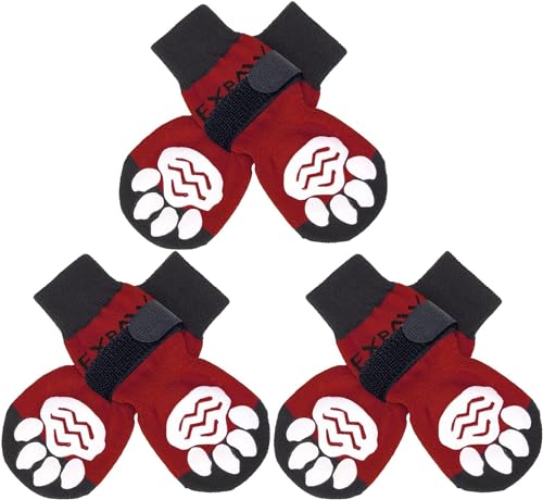 6PCS Anti Slip Dog Socks to Prevent Licking Paws (Medium (6 Count) / Red)
