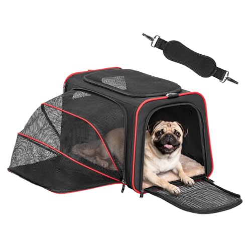 Large Expandable Cat Carrier for Travel (19"L x 12"W x 12"H / Black)