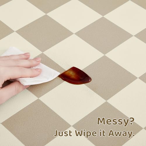 Checkered Dog Feeding Mat (24"L x 16"W / Khaki)