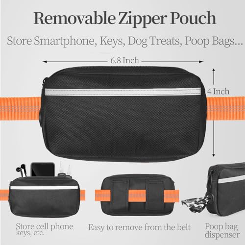 Hands Free Dog Leash with Zipper Pouch (Orange / Large)