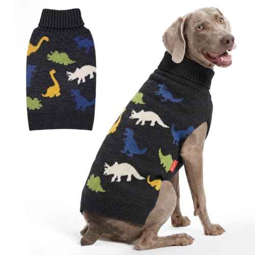 Dog Sweater for Medium Large Dogs Turtleneck Thick Knit (2XL (35-60lbs) / Dinosaur)