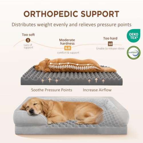 Waterproof Orthopedic Dog Bed for Extra Large Dogs (42.0"L x 30.0"W x 8.5"Th / Grey White)