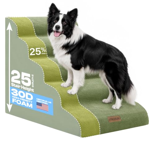 Extra Wide Dog Stairs for Large Dogs (Sage Green / Stairs- 25"H)