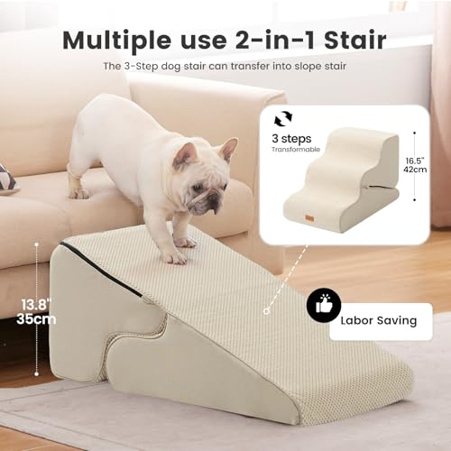 Dog Stairs for Small Dogs 16.5" H (Beige / 2 in 1 15.7"x26.7"x16.5")