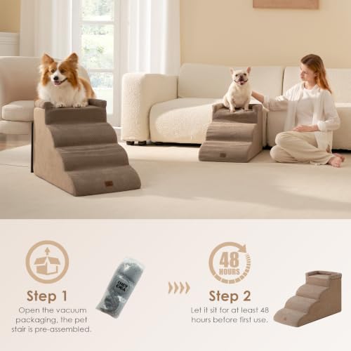 5 Step Curved Dog Stairs for High Beds 20.7" H (Camel / 35.4"l X 15.7"w X 22.7"h)