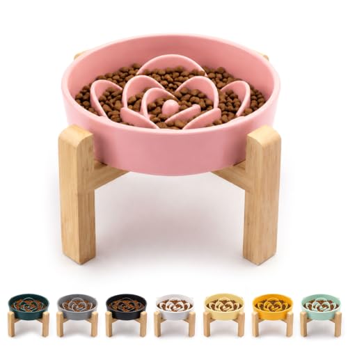 8.66 in Dog Bowl Ceramic Slow Feeder for Medium Large Dogs (Pink / 8.66in)
