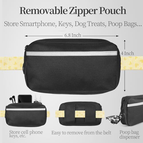 Hands Free Dog Leash with Zipper Pouch (yellow heart / Large)