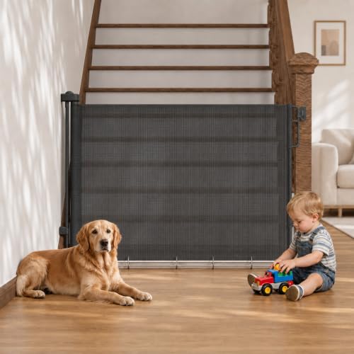 27 40" Retractable Baby Gates for Stairs & Doorways (Black / Retractable Width: 27"–40")