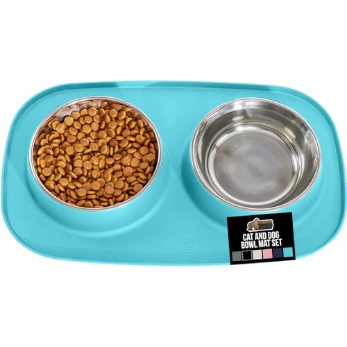 Dog Bowl with Feeding Mat (Turquoise / 2 Cup Bowls)