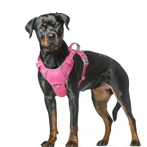 No Pull Dog Harness Large Reflective Dog Harness with Front Clip and Easy Control Handle for Walking Training Running with ID tag Pocket (Pink / X-Large)