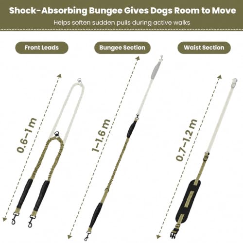 Hands Free Double Dog Leash (Khaki)