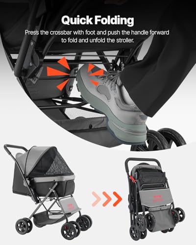 Pet Stroller 44 lbs Weight Capacity (4 wheels, For Pets up to 40 Pound)