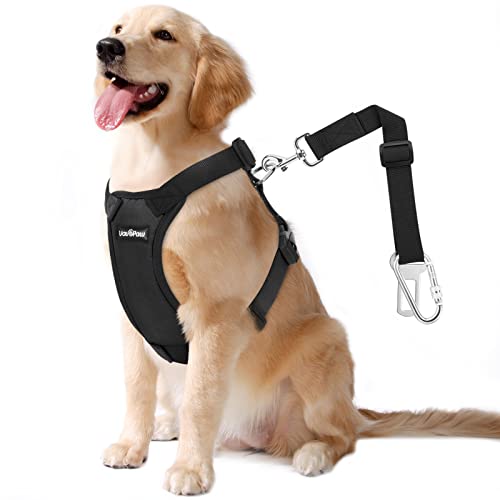 Dog Seat Belt Vest Harness for Car (Black / XXL (Chest: 30.7-51.2", Neck: 16.1-26.4"))