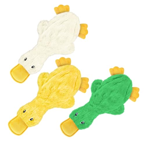 Interactive Squeaky Dog Chew Toy (Crinkle Duck (White, Yellow & Green) / Large)
