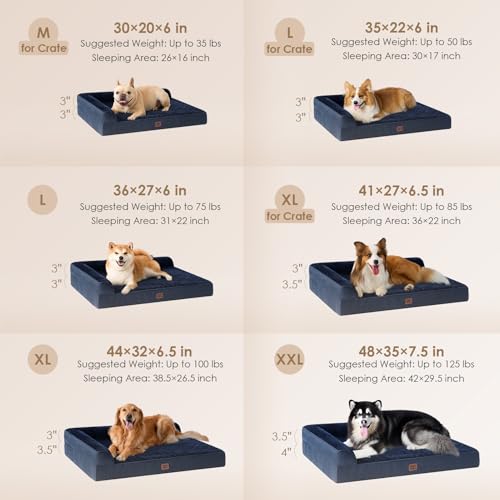 XL Dog Bed Memory Foam for Crate (Navy Blue / 41.0"L x 27.0"W x 6.5"Th)