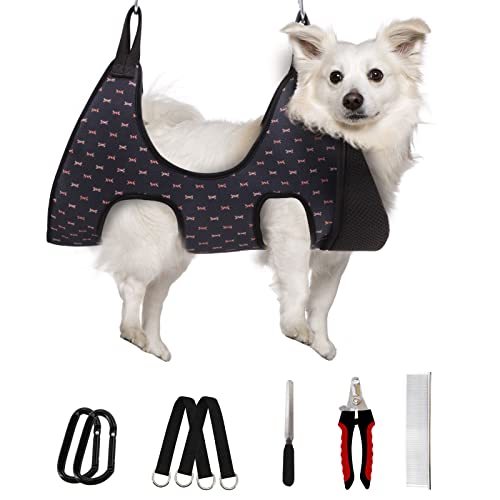 Dog Grooming Hammock for Nail Trimming (M（ Max 48 Lb：Leg space: 6.3"-13.5"） / Blackcurrant)