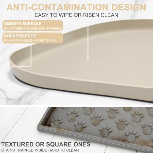 Waterproof Silicone Pet Food Mat with Raised Edge for Dog & Cat (Beige / 36"L x 24"W)