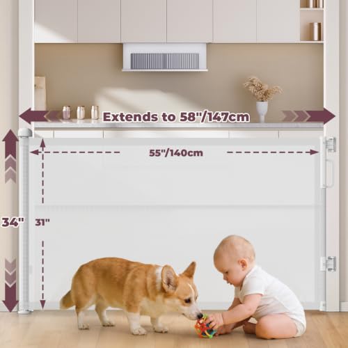 Retractable Baby Gates for Doorway (White / 34" Tall x 58" Wide)