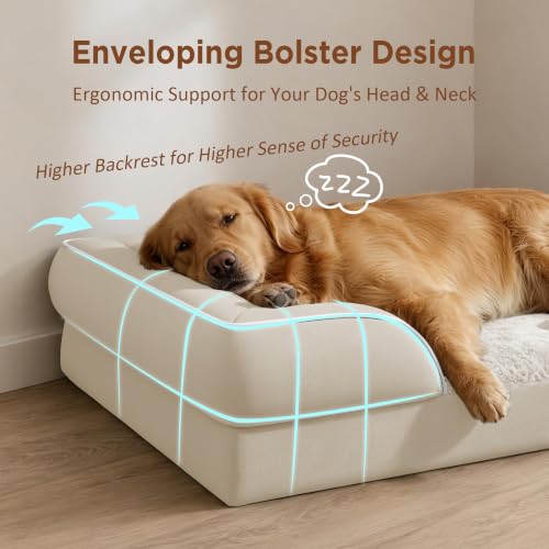 Waterproof Orthopedic Dog Beds for Large Sized Dog (35.0"L x 22.0"W x 7.0"Th / Beige)