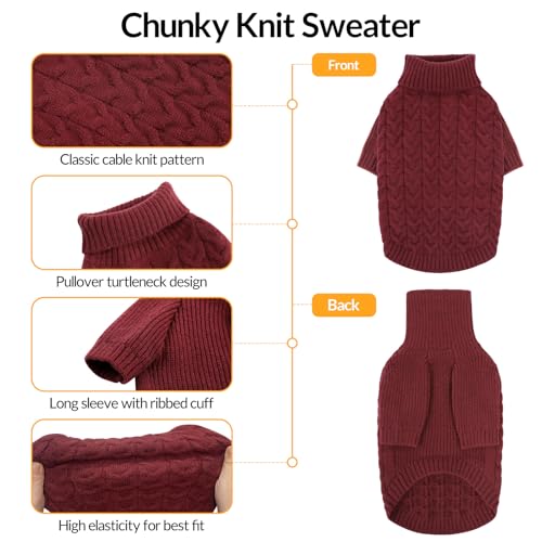 Large Dog Christmas Sweater Warm Soft Cable Knit Dog Sweater (Large / Burgundy)