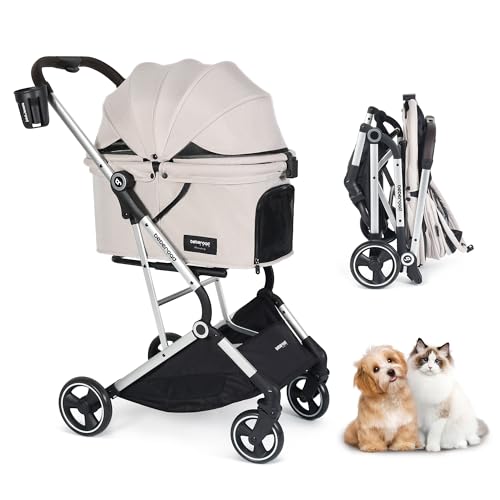 Beberoad T4 Pet Stroller for Small Medium Dogs & 2 Cats Foldable (Beige)