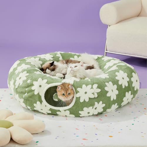 Lesure Donut Cute Jacquard Large Cat Tunnel Bed Kitten Toys for Dog Bunny (large (39.5"L x 39.5"W x 10"H) / Flower Garden Green)