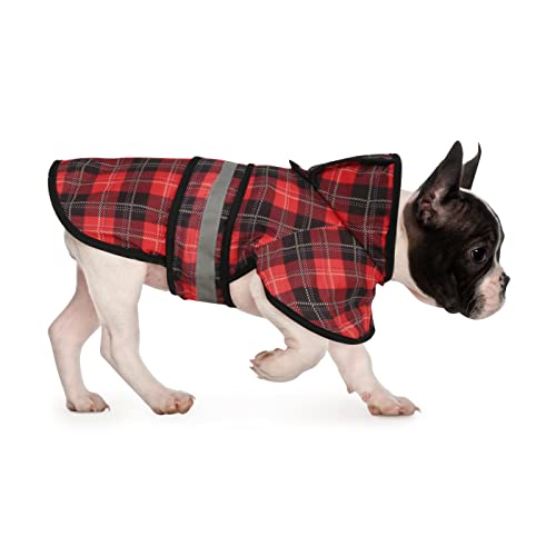 Dog Raincoat with Hood & Leash Hole S (Small / Plaid)