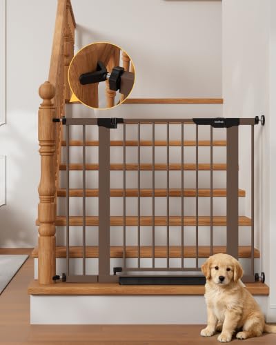 27 36.6 in Wide Baby Gate for Stairs and Doorways (Brown / 27-36.6"W x 28"H)