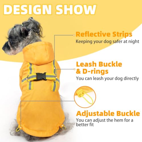 Dog Raincoat with Hood & Harness Built (S (Back 13.2", Chest 18.5", Neck 13.9") / Yellow)