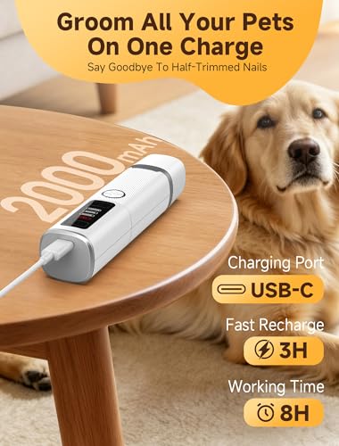 Dog Nail Grinder Whisper Quiet & Safe for Sensitive Dogs and Cats (White)