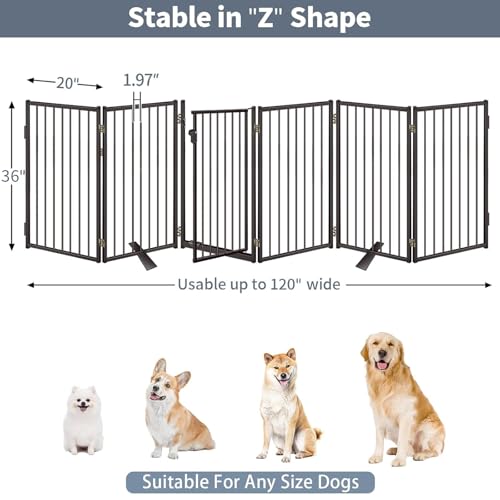 Metal Freestanding Dog Gates with Door for Outdoor Indoor (Black / 【6 Panels with Door】 36''H*120''W)