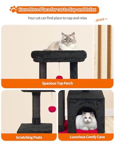 Cute Cat Tree Kitten Cat Tower Condo Cat Furniture Sisal Scratching Posts K (RedBlack)