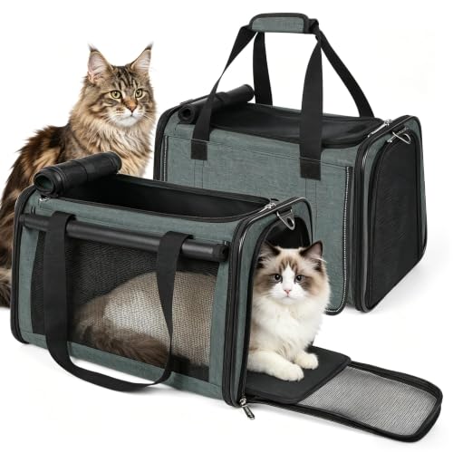2 Packs 25 lbs Soft Sided Pet Carrier for Large Cat & Small Dog (17.5"L x 11.0"W x 11.0"H / Grey green*2)
